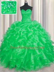 Luxury Organza Sleeveless Floor Length Vestidos de Quinceanera and Beading and Ruffles