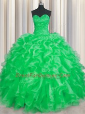 Luxury Organza Sleeveless Floor Length Vestidos de Quinceanera and Beading and Ruffles