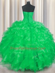 Luxury Organza Sleeveless Floor Length Vestidos de Quinceanera and Beading and Ruffles