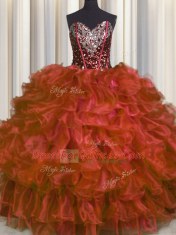 Sweetheart Sleeveless Organza Quinceanera Dress Beading and Ruffles Lace Up