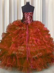 Sweetheart Sleeveless Organza Quinceanera Dress Beading and Ruffles Lace Up