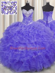 Lavender Sleeveless Beading and Ruffles Floor Length 15 Quinceanera Dress