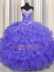 Lavender Sleeveless Beading and Ruffles Floor Length 15 Quinceanera Dress