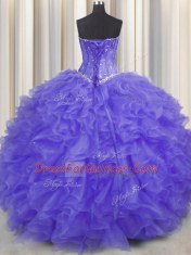 Lavender Sleeveless Beading and Ruffles Floor Length 15 Quinceanera Dress
