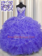 Lavender Sleeveless Beading and Ruffles Floor Length 15 Quinceanera Dress