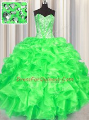 Sleeveless Beading and Ruffles Lace Up Sweet 16 Dresses