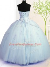 Light Blue Ball Gowns Tulle Sweetheart Sleeveless Beading and Appliques Floor Length Lace Up 15th Birthday Dress