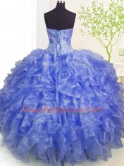 Blue Sweetheart Neckline Beading and Ruffles and Pick Ups Quinceanera Gowns Sleeveless Lace Up