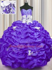 Glorious Sequins Pick Ups With Train Purple 15th Birthday Dress Sweetheart Sleeveless Brush Train Lace Up