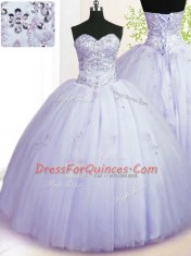 Sumptuous Lavender Sweet 16 Quinceanera Dress Military Ball and Sweet 16 and Quinceanera and For with Beading and Appliques Sweetheart Sleeveless Lace Up