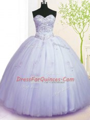 Sumptuous Lavender Sweet 16 Quinceanera Dress Military Ball and Sweet 16 and Quinceanera and For with Beading and Appliques Sweetheart Sleeveless Lace Up