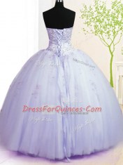 Sumptuous Lavender Sweet 16 Quinceanera Dress Military Ball and Sweet 16 and Quinceanera and For with Beading and Appliques Sweetheart Sleeveless Lace Up