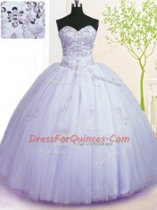 Sumptuous Lavender Sweet 16 Quinceanera Dress Military Ball and Sweet 16 and Quinceanera and For with Beading and Appliques Sweetheart Sleeveless Lace Up