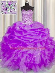 Exquisite Purple Vestidos de Quinceanera Military Ball and Sweet 16 and Quinceanera and For with Beading and Ruffles and Pick Ups Sweetheart Sleeveless Lace Up