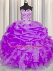 Exquisite Purple Vestidos de Quinceanera Military Ball and Sweet 16 and Quinceanera and For with Beading and Ruffles and Pick Ups Sweetheart Sleeveless Lace Up