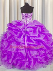 Exquisite Purple Vestidos de Quinceanera Military Ball and Sweet 16 and Quinceanera and For with Beading and Ruffles and Pick Ups Sweetheart Sleeveless Lace Up