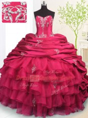 Decent Pick Ups Ruffled Brush Train Ball Gowns Ball Gown Prom Dress Rose Pink Strapless Organza and Taffeta Sleeveless With Train Lace Up