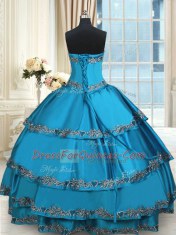Ruffled Blue Sleeveless Taffeta Lace Up Ball Gown Prom Dress for Military Ball and Sweet 16 and Quinceanera