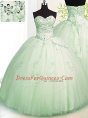 Beading and Appliques Vestidos de Quinceanera Apple Green Lace Up Sleeveless Floor Length