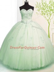 Beading and Appliques Vestidos de Quinceanera Apple Green Lace Up Sleeveless Floor Length