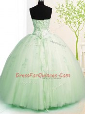 Beading and Appliques Vestidos de Quinceanera Apple Green Lace Up Sleeveless Floor Length