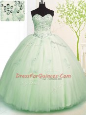 Beading and Appliques Vestidos de Quinceanera Apple Green Lace Up Sleeveless Floor Length