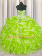 Dynamic Pick Ups Floor Length Ball Gowns Sleeveless Yellow Green Quinceanera Gown Lace Up