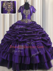 Chic Pick Ups With Train Purple Quinceanera Gown Sweetheart Sleeveless Brush Train Lace Up