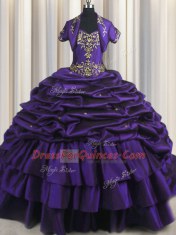 Chic Pick Ups With Train Purple Quinceanera Gown Sweetheart Sleeveless Brush Train Lace Up