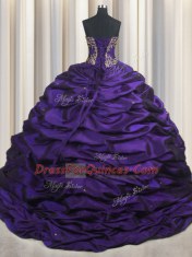 Chic Pick Ups With Train Purple Quinceanera Gown Sweetheart Sleeveless Brush Train Lace Up