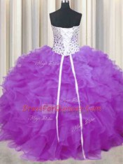 Shining Lilac Sleeveless Floor Length Beading and Ruffles Lace Up Quinceanera Dress