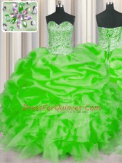 Attractive Lace Up Sweetheart Beading and Ruffles and Pick Ups Sweet 16 Dresses Organza Sleeveless