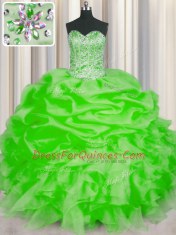 Attractive Lace Up Sweetheart Beading and Ruffles and Pick Ups Sweet 16 Dresses Organza Sleeveless