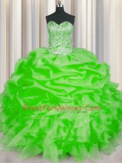 Attractive Lace Up Sweetheart Beading and Ruffles and Pick Ups Sweet 16 Dresses Organza Sleeveless