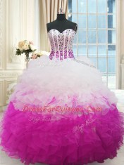 Multi-color Lace Up Ball Gown Prom Dress Beading and Ruffles Sleeveless Floor Length