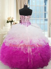 Multi-color Lace Up Ball Gown Prom Dress Beading and Ruffles Sleeveless Floor Length