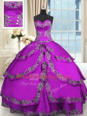 Purple Sweet 16 Dress Military Ball and Sweet 16 and Quinceanera and For with Beading and Embroidery and Ruffled Layers Sweetheart Sleeveless Lace Up