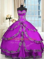 Purple Sweet 16 Dress Military Ball and Sweet 16 and Quinceanera and For with Beading and Embroidery and Ruffled Layers Sweetheart Sleeveless Lace Up