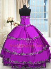 Purple Sweet 16 Dress Military Ball and Sweet 16 and Quinceanera and For with Beading and Embroidery and Ruffled Layers Sweetheart Sleeveless Lace Up
