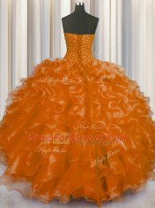 Sleeveless Beading and Ruffles Lace Up Sweet 16 Dress