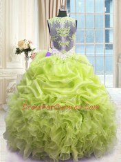 Ball Gowns Quinceanera Gowns Yellow Green Scoop Organza Sleeveless Floor Length Zipper