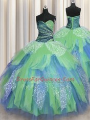 Ideal Green Sweetheart Lace Up Beading and Ruching Sweet 16 Quinceanera Dress Sleeveless