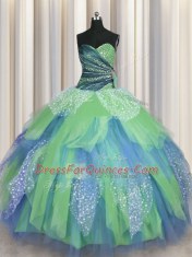 Ideal Green Sweetheart Lace Up Beading and Ruching Sweet 16 Quinceanera Dress Sleeveless