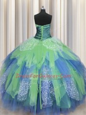 Ideal Green Sweetheart Lace Up Beading and Ruching Sweet 16 Quinceanera Dress Sleeveless
