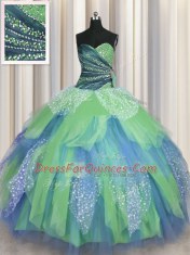 Ideal Green Sweetheart Lace Up Beading and Ruching Sweet 16 Quinceanera Dress Sleeveless