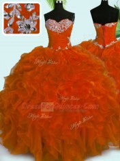 Fancy Sweetheart Sleeveless Lace Up Sweet 16 Dress Rust Red Organza