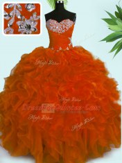 Fancy Sweetheart Sleeveless Lace Up Sweet 16 Dress Rust Red Organza
