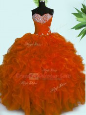 Fancy Sweetheart Sleeveless Lace Up Sweet 16 Dress Rust Red Organza