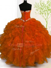 Fancy Sweetheart Sleeveless Lace Up Sweet 16 Dress Rust Red Organza