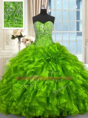 Sleeveless Beading and Ruffles Lace Up Quinceanera Gowns with Brush Train